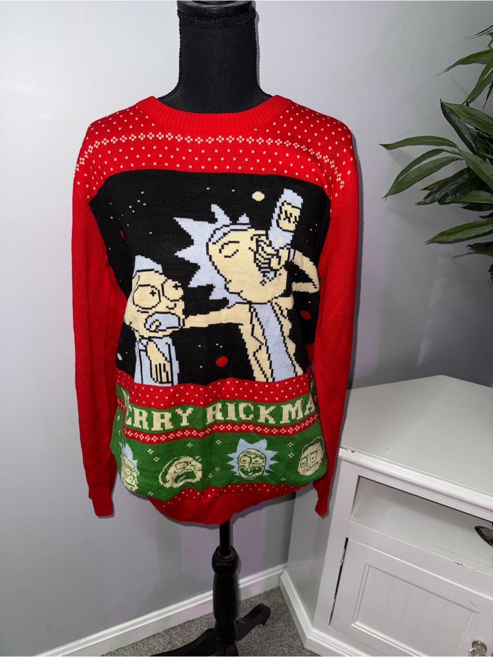 Men's Red Rick and Morty Crewneck Holiday Sweater
